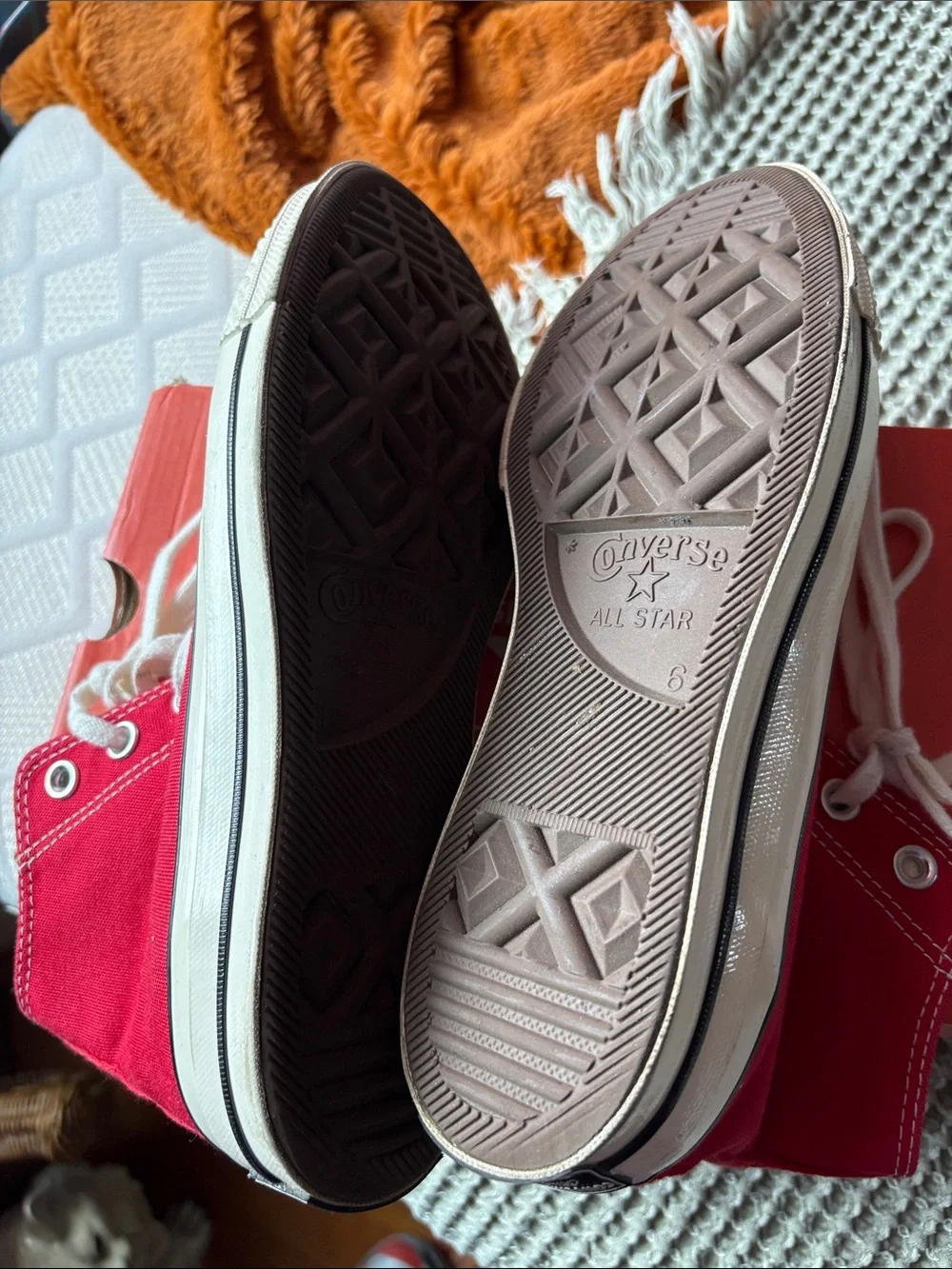 Converse High Top Canvas Sneaker in Red and White - Picture 5 of 5